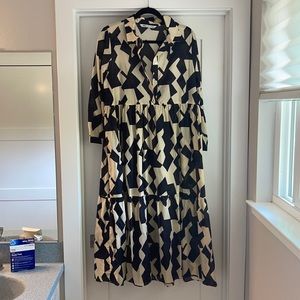 Zara black and cream printed midi dress size L